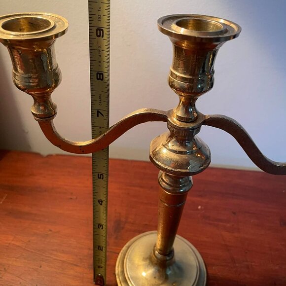 Vintage solid BRASS candelabra central stem and 2 curved arms.RUSTIC. - Picture 9 of 11